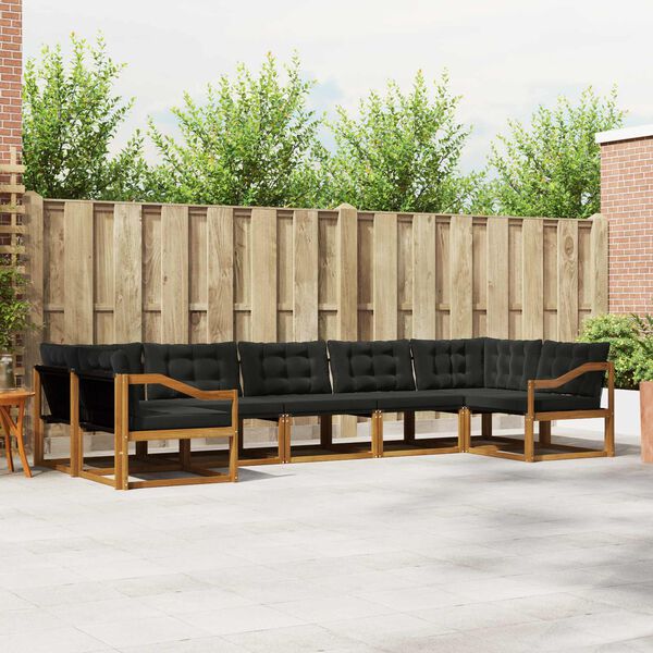 vidaXL Conjunto de sof&aacute;s de exterior con coj&iacute;n 7 pcs Natural y negro