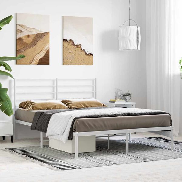 vidaXL Estructura cama sin colch&oacute;n con cabecero metal blanco 120x190cm