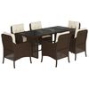vidaXL Set comedor de jard&iacute;n 7 pzas con cojines rat&aacute;n sint&eacute;tico marr&oacute;n