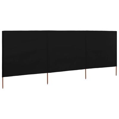 vidaXL Paravientos de playa de 3 paneles tela negro 400x120 cm