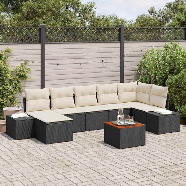 vidaXL Conjunto de sof&aacute; de jard&iacute;n con coj&iacute;n 8 pcs Negro Polirat&aacute;n
