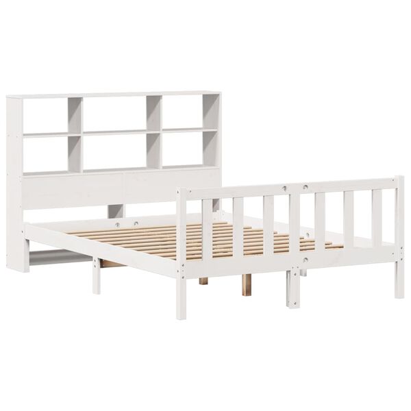 vidaXL Cama con estanter&iacute;a sin colch&oacute;n madera maciza blanca 140x190 cm