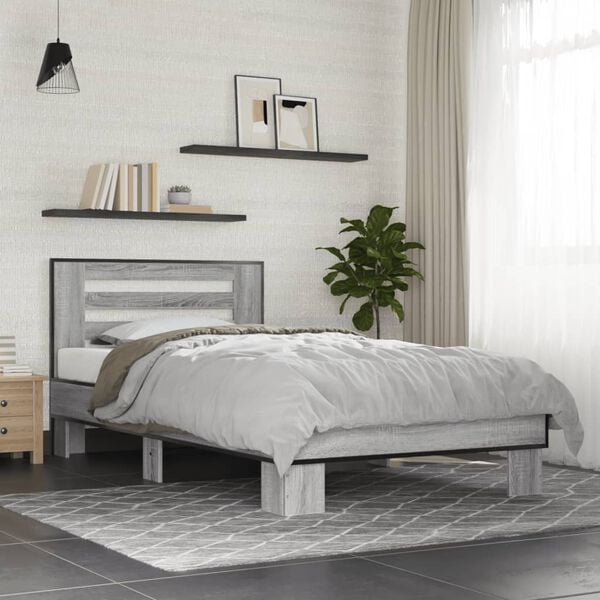 vidaXL Estructura cama madera ingenier&iacute;a metal gris Sonoma 100x200 cm
