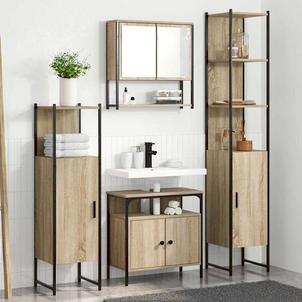 vidaXL Juego de muebles de ba&ntilde;o con estante 4 pcs Roble Sonoma