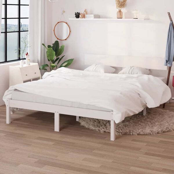 vidaXL Estructura de cama sin colch&oacute;n madera maciza blanco 160x200 cm