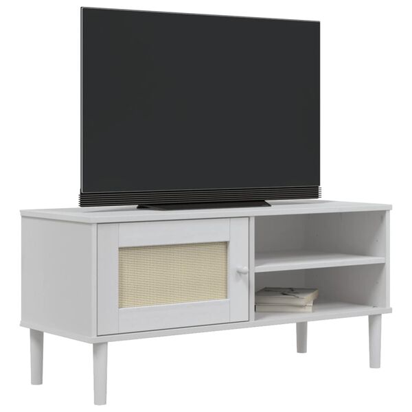 vidaXL Mueble de TV SENJA aspecto ratán madera pino blanco 106x40x49cm