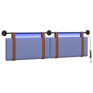 vidaXL Cabecero colgante Con luz LED Azul jeans PU antiguo
