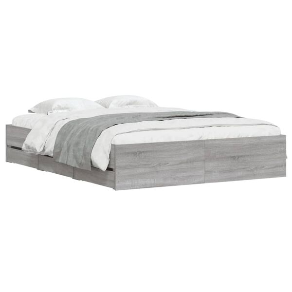 vidaXL Cama con cajones madera ingenier&iacute;a gris Sonoma 140x200 cm