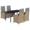 vidaXL Set comedor de jard&iacute;n 5 pzas con cojines rat&aacute;n sint&eacute;tico beige