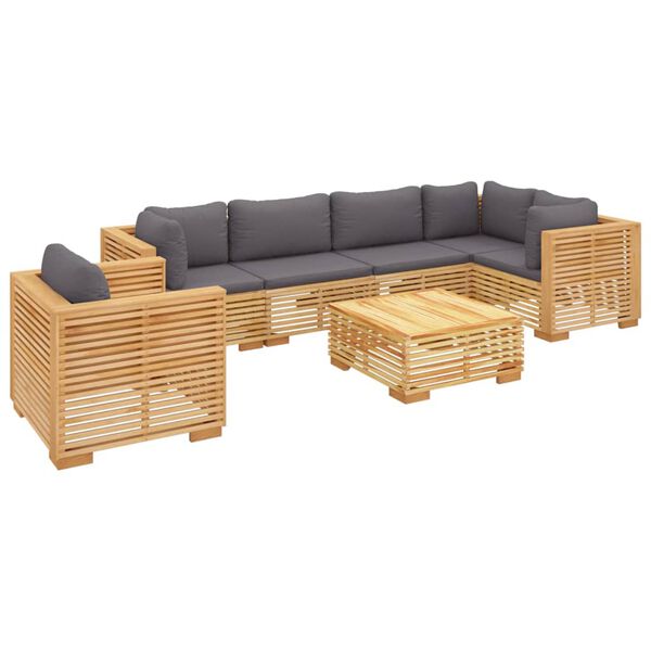 vidaXL Juego muebles de jard&iacute;n 7 piezas y cojines madera maciza teca