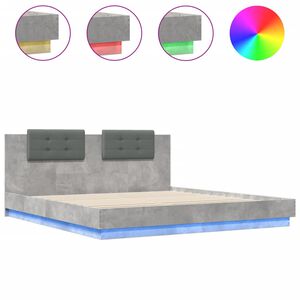 vidaXL Estructura de cama cabecero luces LED gris hormig&oacute;n 200x200 cm