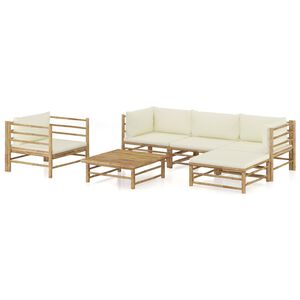 vidaXL Set de muebles de jard&iacute;n 6 piezas bamb&uacute; y cojines blanco crema