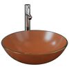 vidaXL Lavabo de ba&ntilde;o grifo y desag&uuml;e de empuje vidrio templado marr&oacute;n