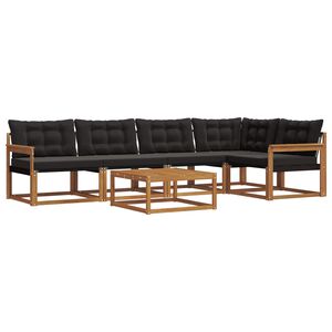 vidaXL Conjunto de sof&aacute;s de exterior con coj&iacute;n 6 pcs Natural y negro