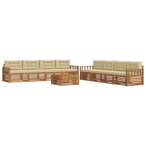 vidaXL Conjunto de sof&aacute;s de exterior con coj&iacute;n 9 pcs Natural y Beige