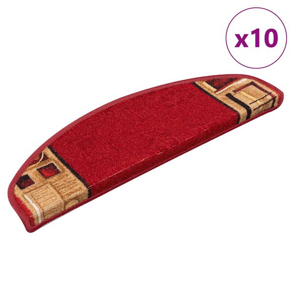 vidaXL Alfombrillas de escalera autoadhesivas 10 uds rojo 65x21x4 cm