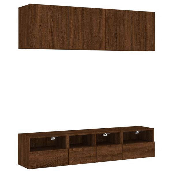 vidaXL Muebles de TV de pared 5 pzas madera de ingenier&iacute;a marr&oacute;n roble
