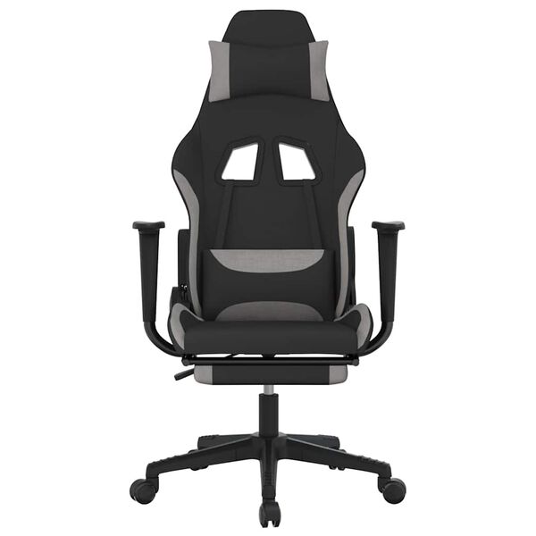 vidaXL Silla gaming de masaje con reposapi&eacute;s tela negro y gris claro