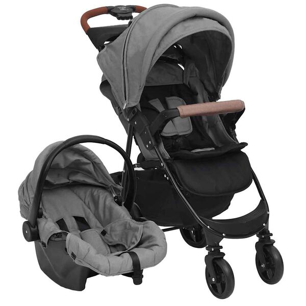 vidaXL Carrito de beb&eacute;s 3 en 1 de acero gris claro