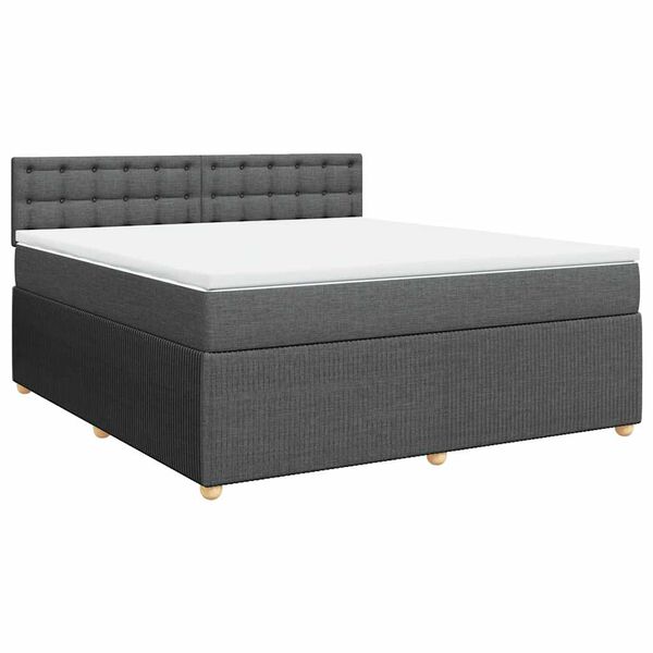 vidaXL Cama box spring con colch&oacute;n tela gris oscuro 180x200 cm