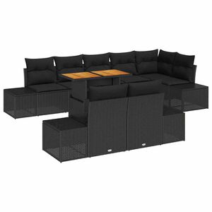 vidaXL Conjunto de Comedor de Jard&iacute;n con coj&iacute;n 9 pcs Negro y Marr&oacute;n
