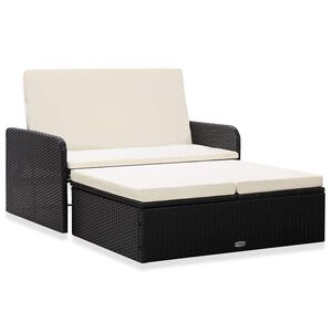 vidaXL Set muebles de jard&iacute;n 2 piezas y cojines rat&aacute;n sint&eacute;tico negro