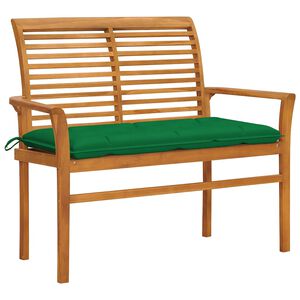 vidaXL Banco de jard&iacute;n madera maciza de teca con coj&iacute;n verde 112 cm