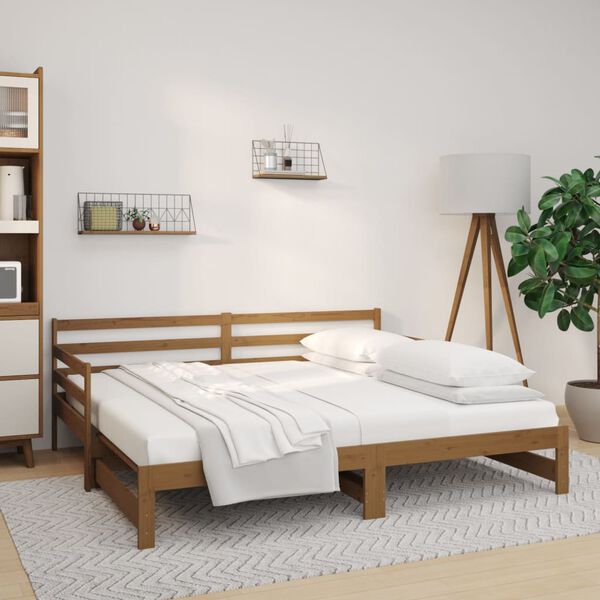 vidaXL Sof&aacute; cama extra&iacute;ble sin colch&oacute;n marr&oacute;n miel 2x(80x200) cm