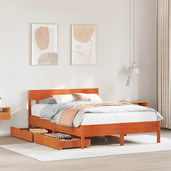 vidaXL Cama sin colch&oacute;n madera maciza de pino marr&oacute;n cera 160x200 cm