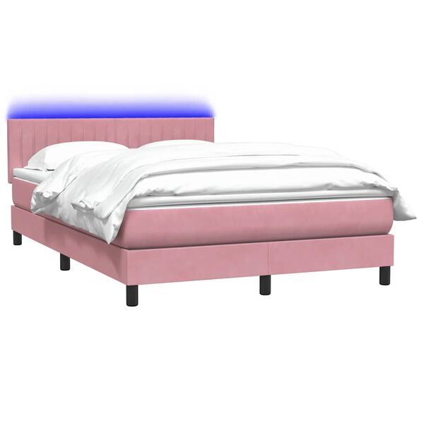 vidaXL Cama box spring con colch&oacute;n y LED terciopelo rosa 160x220 cm