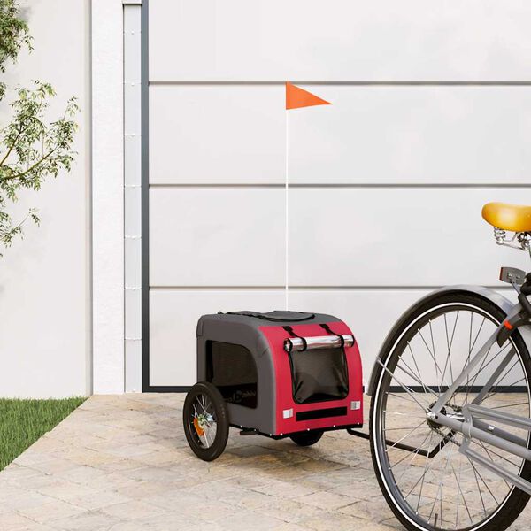 vidaXL Remolque de bicicleta mascotas hierro tela Oxford rojo gris