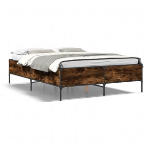 vidaXL Estructura cama madera ingenier&iacute;a metal roble ahumado 120x200cm