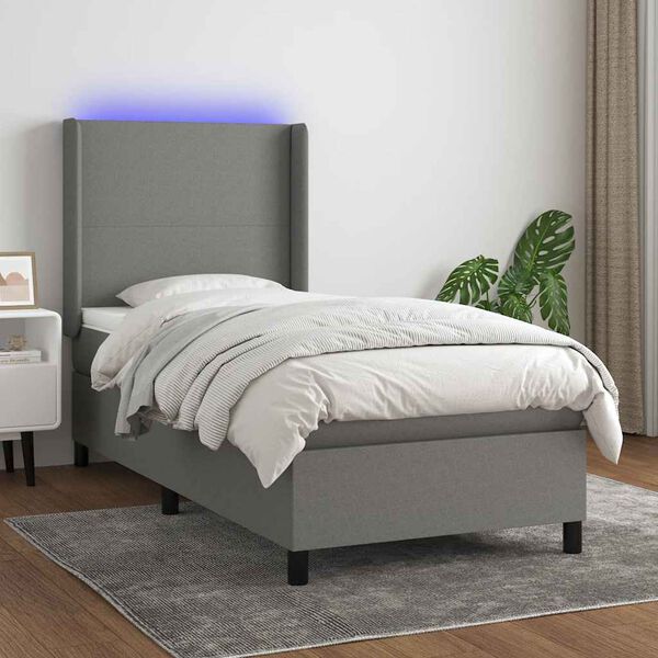 vidaXL Cama box spring colch&oacute;n y luces LED tela gris oscuro 80x200 cm