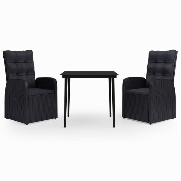 vidaXL Juego de comedor de jard&iacute;n 3 piezas con cojines negro
