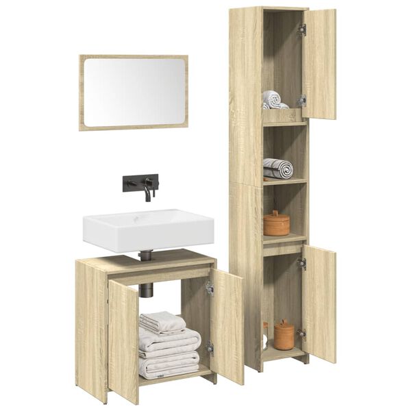 vidaXL Set de muebles de ba&ntilde;o 3 pzas madera contrachapada roble Sonoma