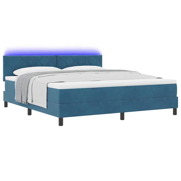 vidaXL Cama Box Spring LED con LED Azul Oscuro 180 x 200 cm Terciopelo