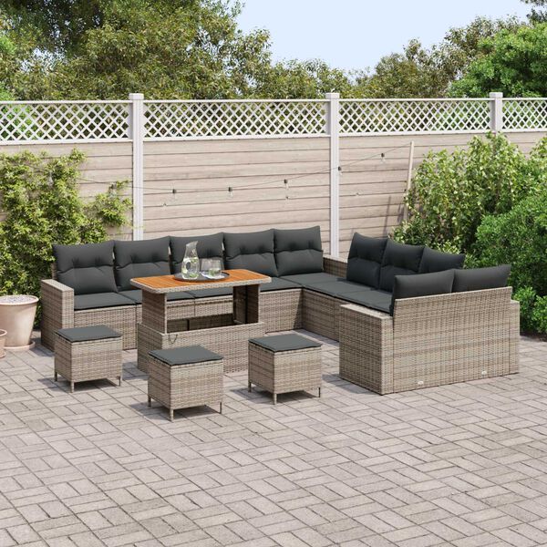vidaXL Conjunto de sof&aacute;s de jard&iacute;n 14 pcs Gris rat&aacute;n sint&eacute;tico