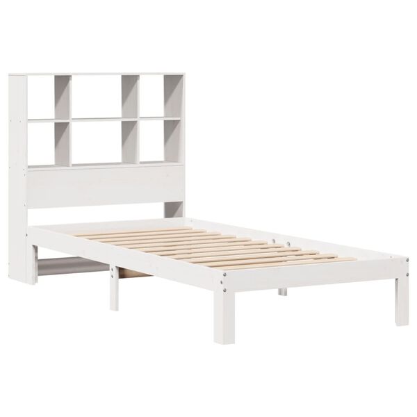 vidaXL Cama con estanter&iacute;a sin colch&oacute;n madera maciza blanco 90x200 cm