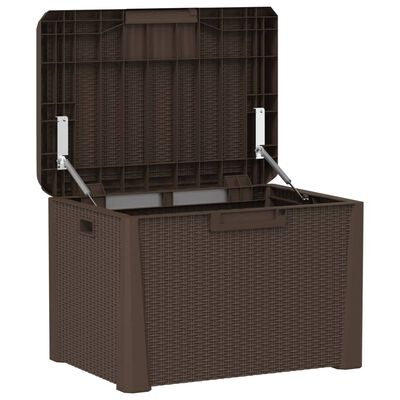 vidaXL Caja de almacenaje jardín con cojín de asiento PP marrón 125 L
