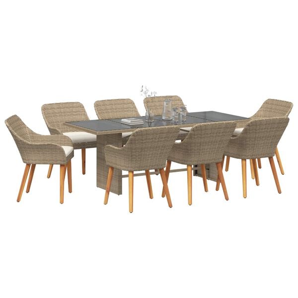 vidaXL Conjunto de Comedor de Jardín 9 pcs Beige ratán sintético