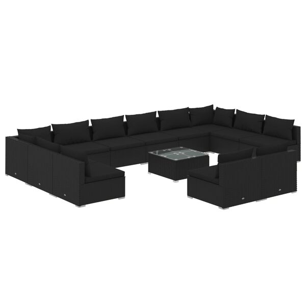 vidaXL Set de muebles de jard&iacute;n 13 pzas cojines rat&aacute;n sint&eacute;tico negro