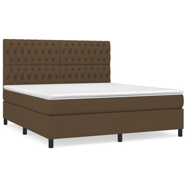 vidaXL Cama box spring con colch&oacute;n tela marr&oacute;n oscuro 180x200 cm