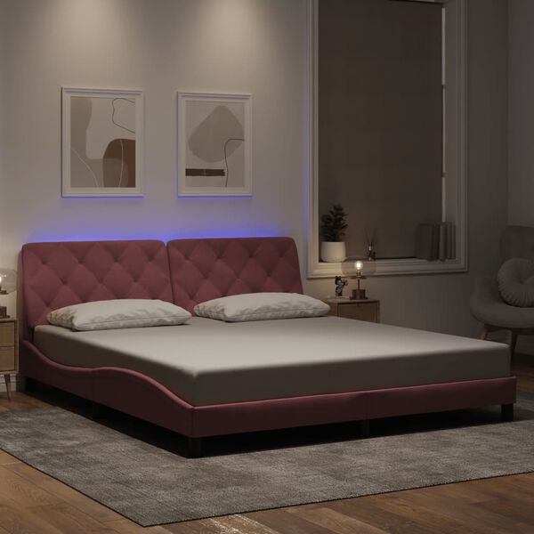 vidaXL Estructura de cama con LED sin colch&oacute;n terciopelo rosa 180x200 cm