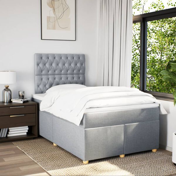 vidaXL Cama box spring con colch&oacute;n tela gris claro 120x200 cm