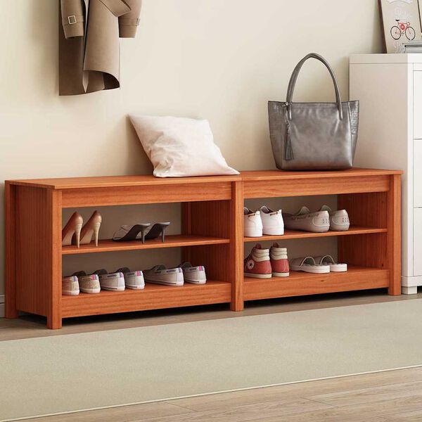 vidaXL Banco para zapatos con estante Marr&oacute;n cera 160 x 36,5 x 50 cm