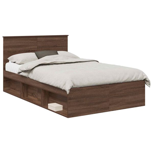 vidaXL Estructura de cama con cabecera Roble Marr&oacute;n 120 x 190 cm