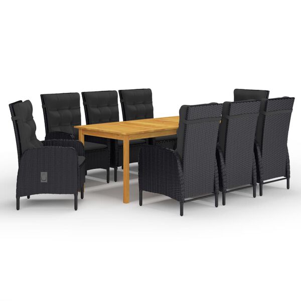 vidaXL Juego de comedor de jard&iacute;n de 9 piezas negro
