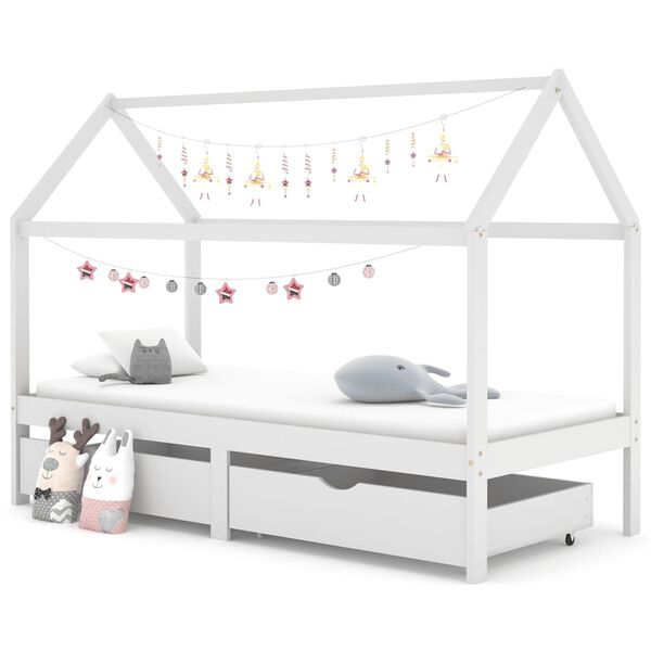 vidaXL Estructura de cama infantil cajones madera pino blanco 90x200cm