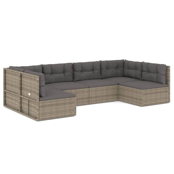 vidaXL Set de muebles de jard&iacute;n 6 pzas y cojines rat&aacute;n sint&eacute;tico gris