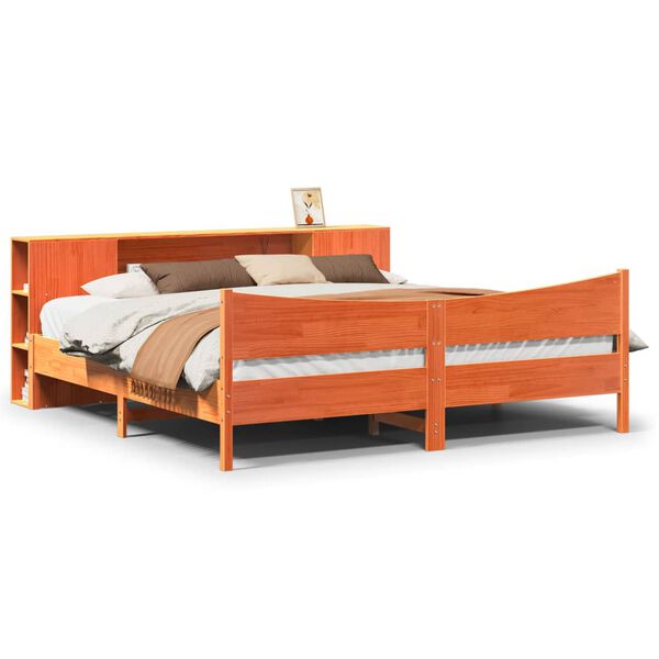 vidaXL Cama sin colch&oacute;n madera maciza de pino marr&oacute;n cera 200x200 cm